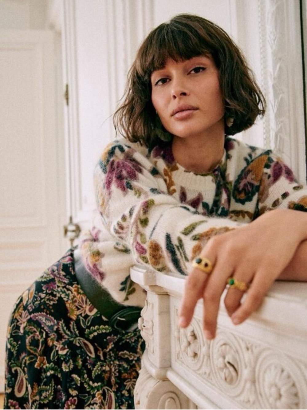 Sezane Seliane Jumper Crème / Fleurs - Size XS